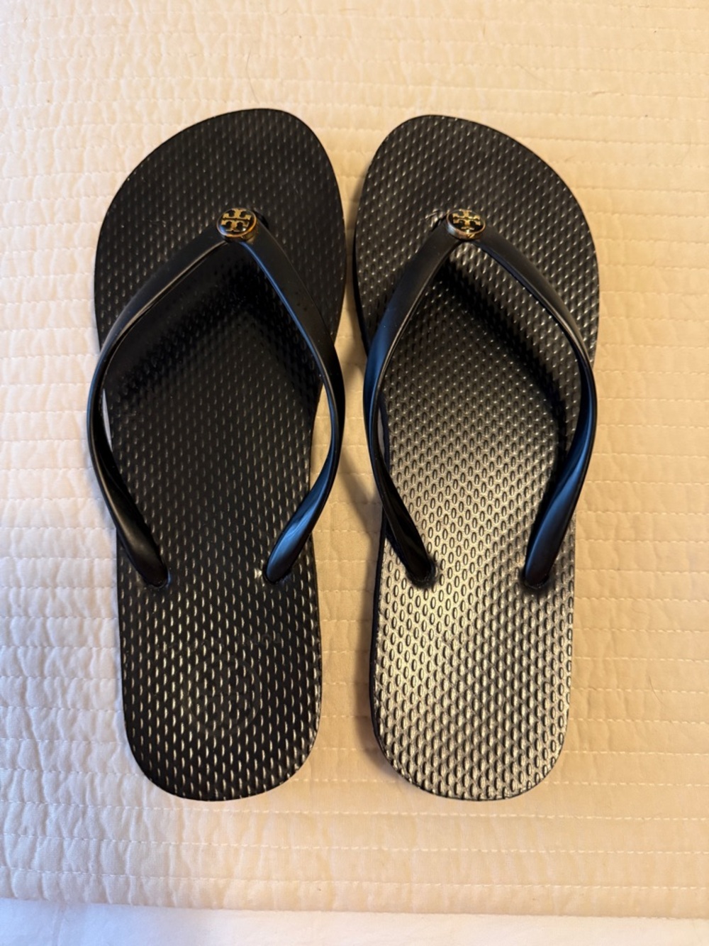 Tory Burch Black Flip Flop Sandals with Gold Logo
